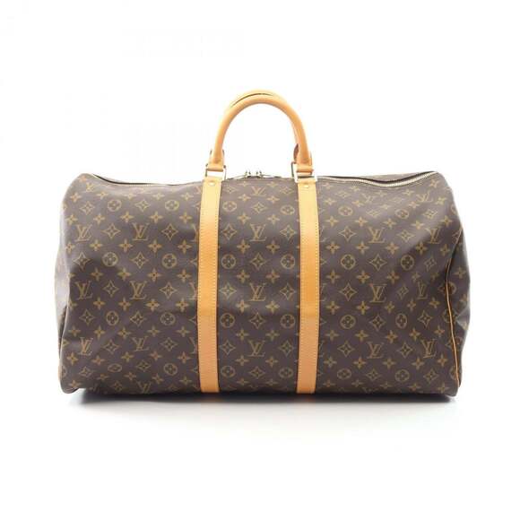LOUIS VUITTON Authentic Brown Monogram Leather Keepall 55 Boston Bag - Picture 1 of 10